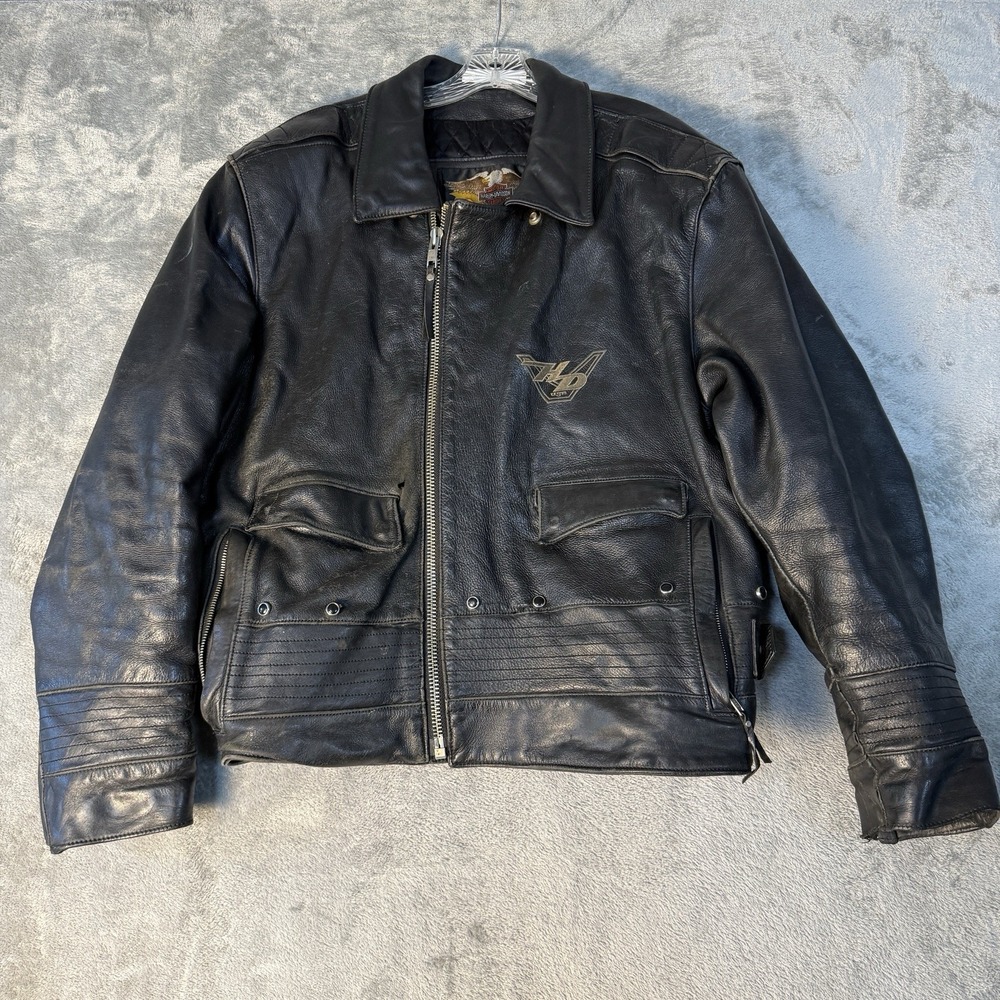 Vintage Harley-Davidson Men's Heavyweight Black Leather Motorcycle Jacket XXL